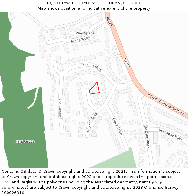 19, HOLLYWELL ROAD, MITCHELDEAN, GL17 0DL: Location map and indicative extent of plot