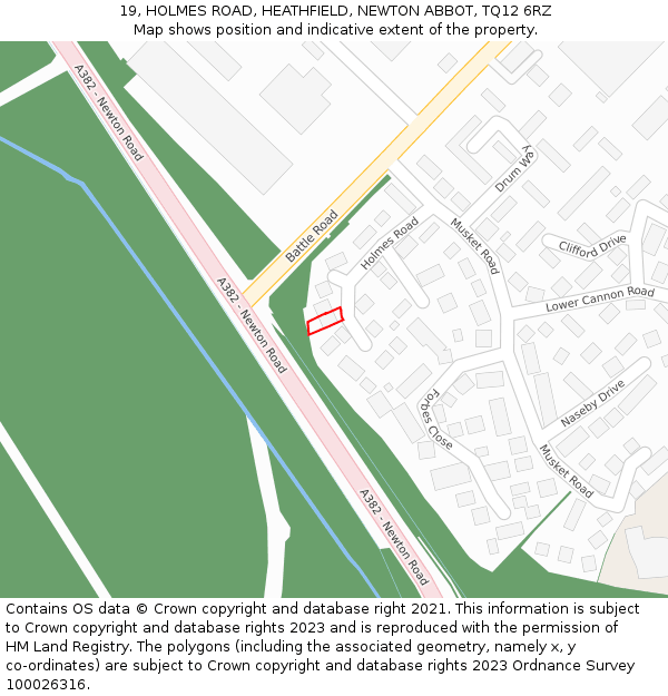 19, HOLMES ROAD, HEATHFIELD, NEWTON ABBOT, TQ12 6RZ: Location map and indicative extent of plot