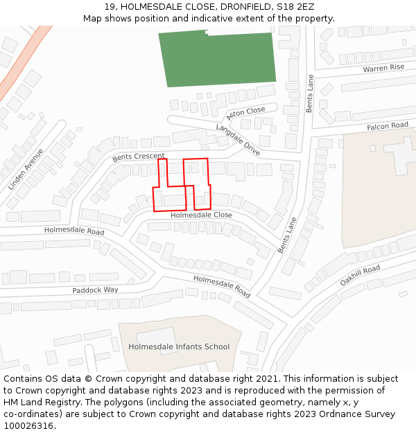 19, HOLMESDALE CLOSE, DRONFIELD, S18 2EZ: Location map and indicative extent of plot