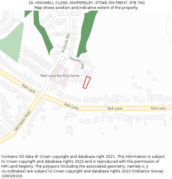 19, HOLYWELL CLOSE, KNYPERSLEY, STOKE-ON-TRENT, ST8 7XG: Location map and indicative extent of plot