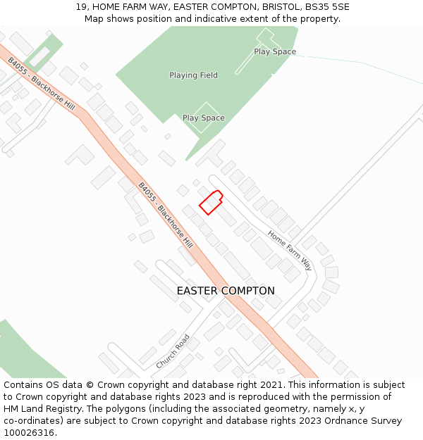 19, HOME FARM WAY, EASTER COMPTON, BRISTOL, BS35 5SE: Location map and indicative extent of plot