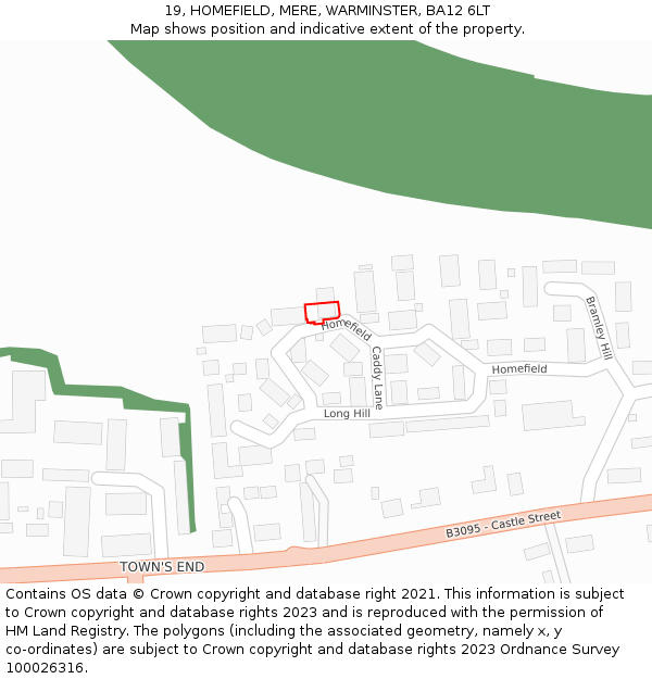 19, HOMEFIELD, MERE, WARMINSTER, BA12 6LT: Location map and indicative extent of plot