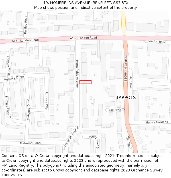 19, HOMEFIELDS AVENUE, BENFLEET, SS7 5TX: Location map and indicative extent of plot