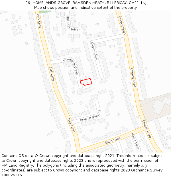 19, HOMELANDS GROVE, RAMSDEN HEATH, BILLERICAY, CM11 1NJ: Location map and indicative extent of plot