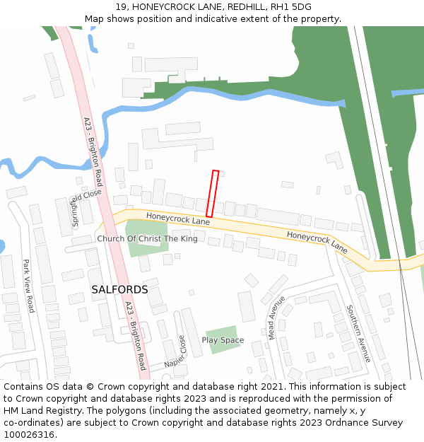 19, HONEYCROCK LANE, REDHILL, RH1 5DG: Location map and indicative extent of plot