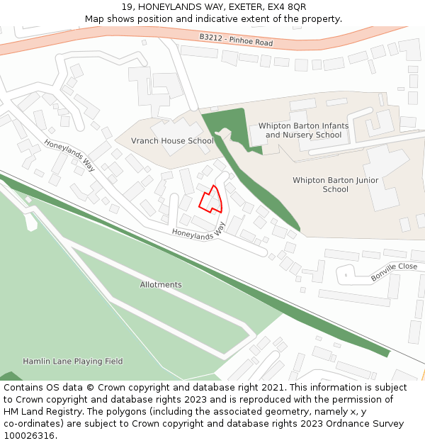 19, HONEYLANDS WAY, EXETER, EX4 8QR: Location map and indicative extent of plot