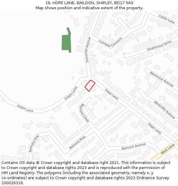 19, HOPE LANE, BAILDON, SHIPLEY, BD17 5AS: Location map and indicative extent of plot