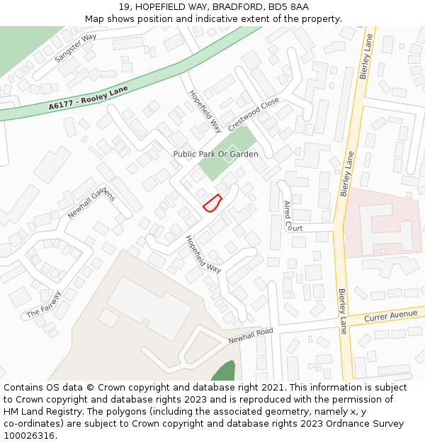 19, HOPEFIELD WAY, BRADFORD, BD5 8AA: Location map and indicative extent of plot