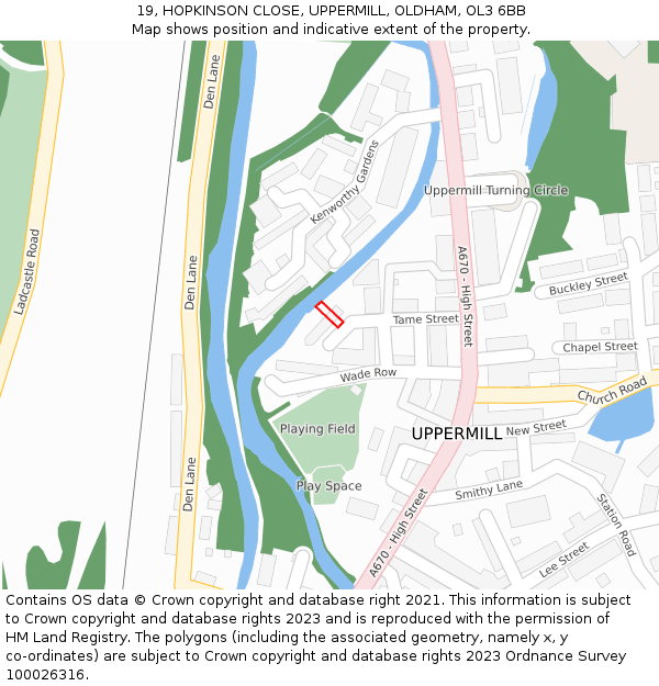 19, HOPKINSON CLOSE, UPPERMILL, OLDHAM, OL3 6BB: Location map and indicative extent of plot