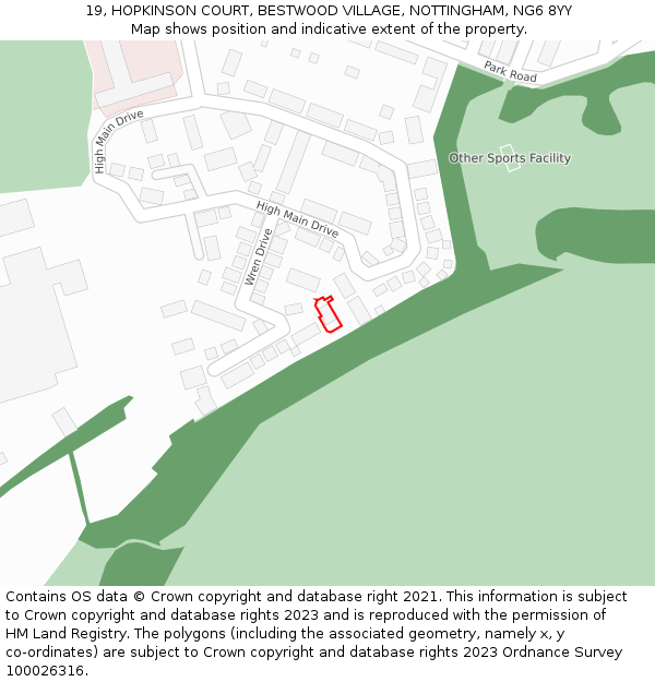 19, HOPKINSON COURT, BESTWOOD VILLAGE, NOTTINGHAM, NG6 8YY: Location map and indicative extent of plot