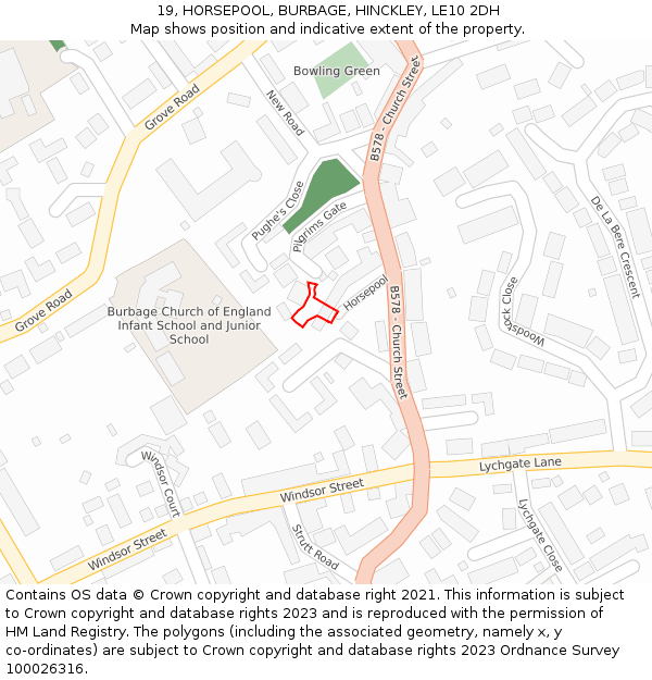 19, HORSEPOOL, BURBAGE, HINCKLEY, LE10 2DH: Location map and indicative extent of plot