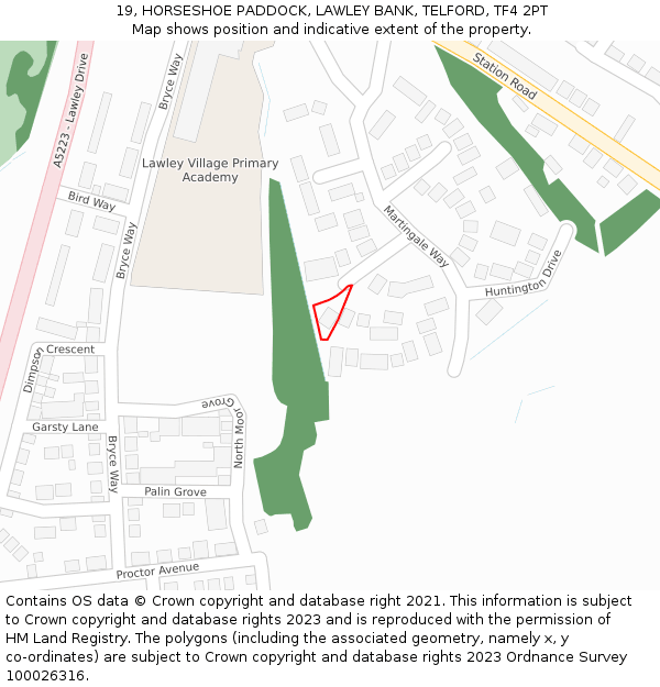 19, HORSESHOE PADDOCK, LAWLEY BANK, TELFORD, TF4 2PT: Location map and indicative extent of plot