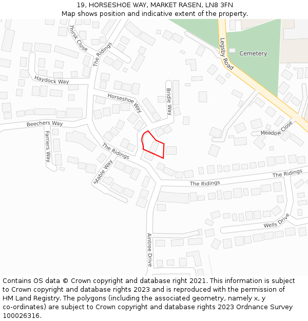 19, HORSESHOE WAY, MARKET RASEN, LN8 3FN: Location map and indicative extent of plot
