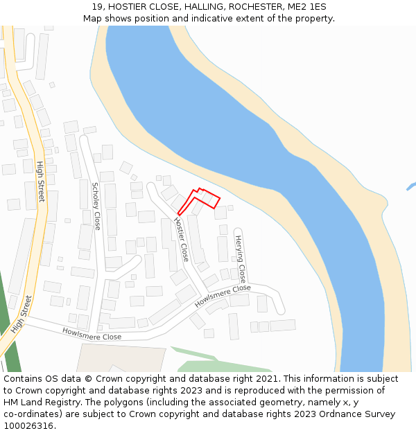 19, HOSTIER CLOSE, HALLING, ROCHESTER, ME2 1ES: Location map and indicative extent of plot