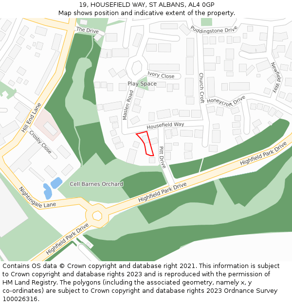 19, HOUSEFIELD WAY, ST ALBANS, AL4 0GP: Location map and indicative extent of plot