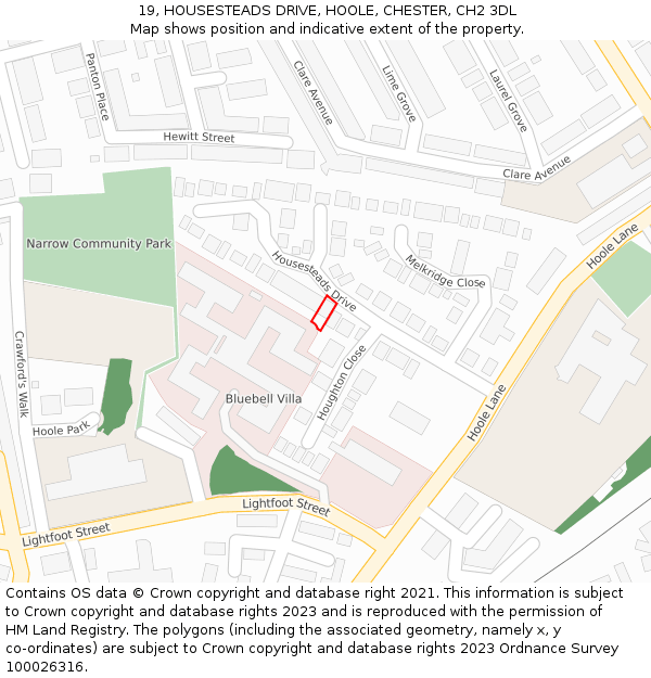 19, HOUSESTEADS DRIVE, HOOLE, CHESTER, CH2 3DL: Location map and indicative extent of plot