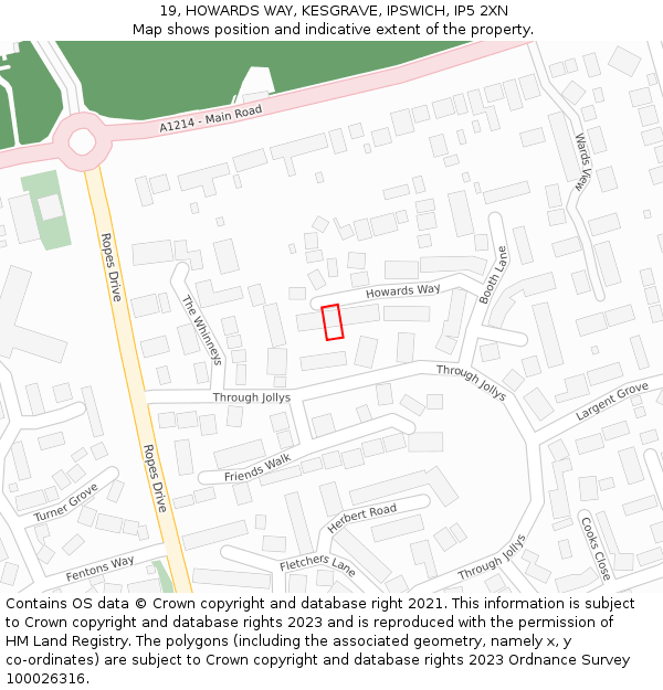 19, HOWARDS WAY, KESGRAVE, IPSWICH, IP5 2XN: Location map and indicative extent of plot
