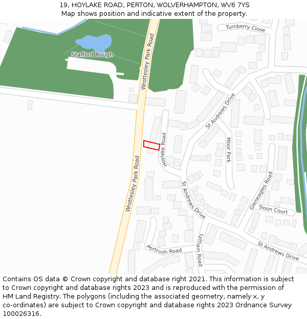 19, HOYLAKE ROAD, PERTON, WOLVERHAMPTON, WV6 7YS: Location map and indicative extent of plot