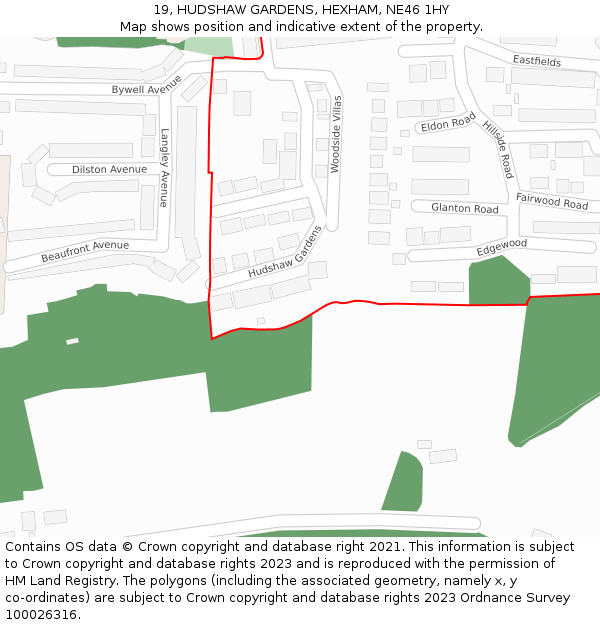 19, HUDSHAW GARDENS, HEXHAM, NE46 1HY: Location map and indicative extent of plot