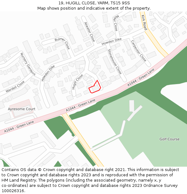 19, HUGILL CLOSE, YARM, TS15 9SS: Location map and indicative extent of plot