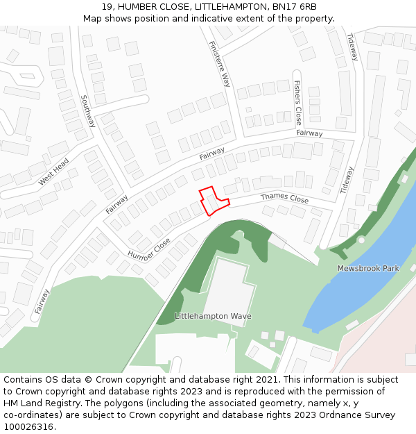 19, HUMBER CLOSE, LITTLEHAMPTON, BN17 6RB: Location map and indicative extent of plot