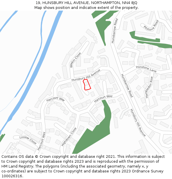 19, HUNSBURY HILL AVENUE, NORTHAMPTON, NN4 8JQ: Location map and indicative extent of plot