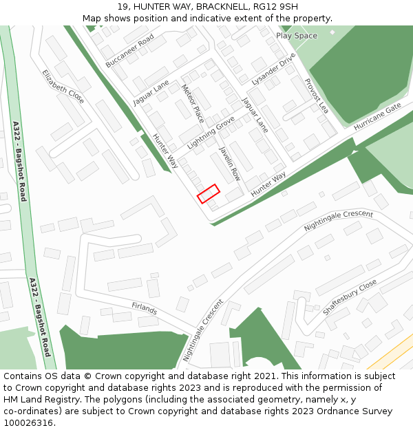 19, HUNTER WAY, BRACKNELL, RG12 9SH: Location map and indicative extent of plot