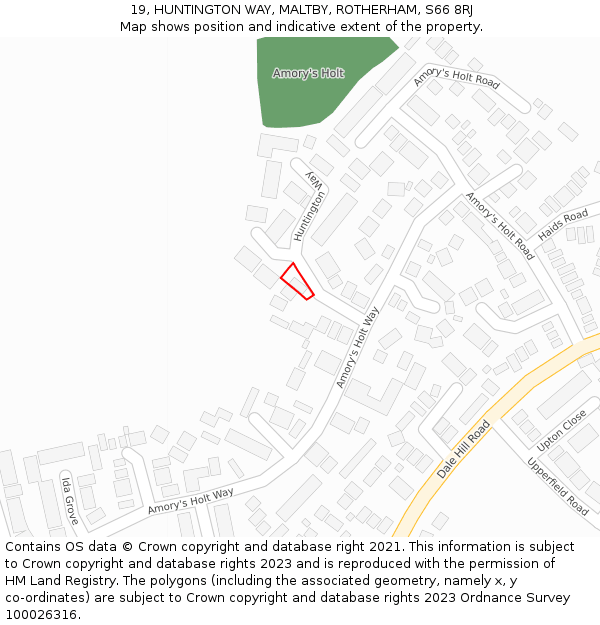 19, HUNTINGTON WAY, MALTBY, ROTHERHAM, S66 8RJ: Location map and indicative extent of plot