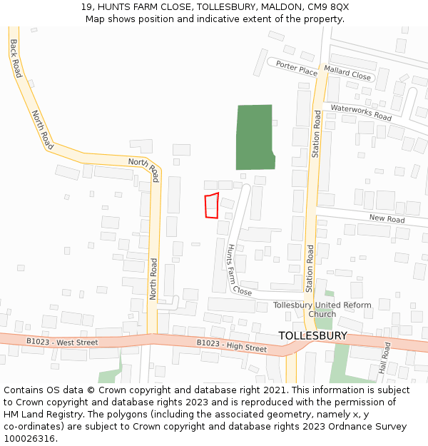 19, HUNTS FARM CLOSE, TOLLESBURY, MALDON, CM9 8QX: Location map and indicative extent of plot