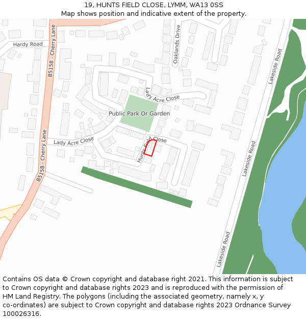 19, HUNTS FIELD CLOSE, LYMM, WA13 0SS: Location map and indicative extent of plot