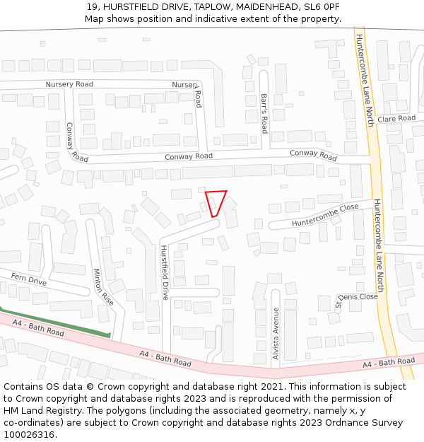 19, HURSTFIELD DRIVE, TAPLOW, MAIDENHEAD, SL6 0PF: Location map and indicative extent of plot