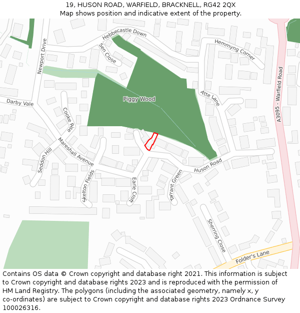 19, HUSON ROAD, WARFIELD, BRACKNELL, RG42 2QX: Location map and indicative extent of plot