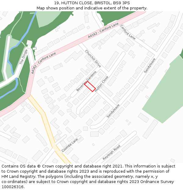 19, HUTTON CLOSE, BRISTOL, BS9 3PS: Location map and indicative extent of plot