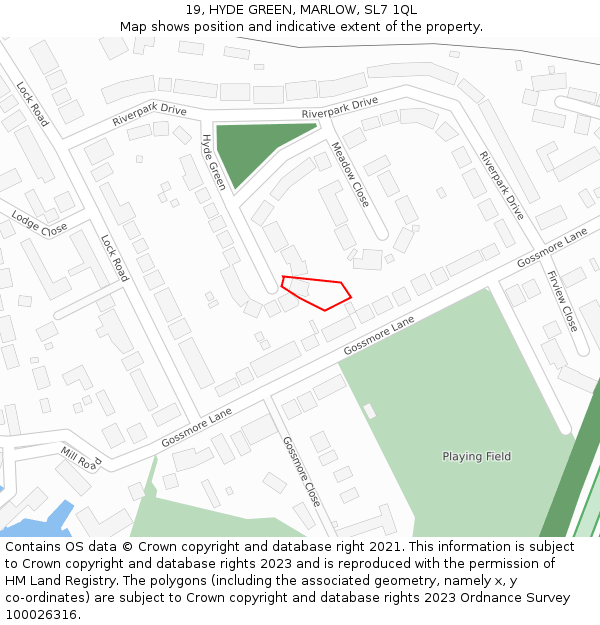 19, HYDE GREEN, MARLOW, SL7 1QL: Location map and indicative extent of plot