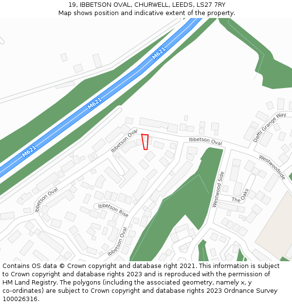 19, IBBETSON OVAL, CHURWELL, LEEDS, LS27 7RY: Location map and indicative extent of plot