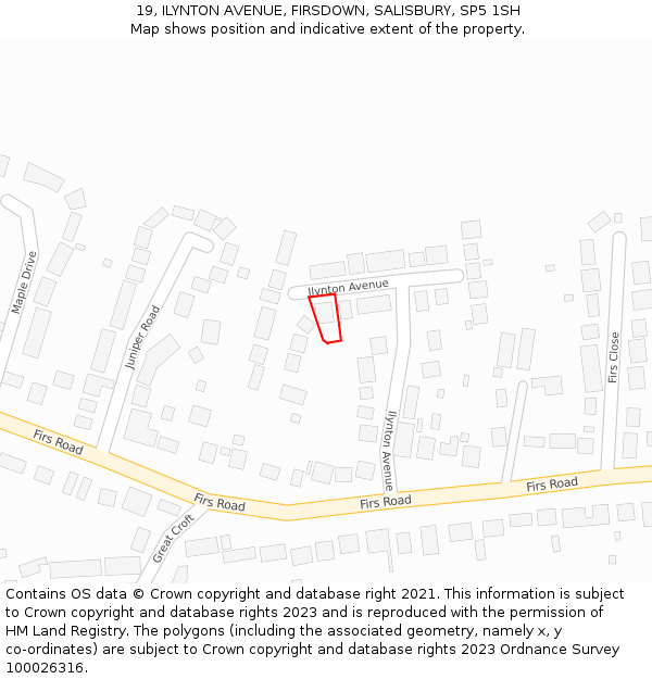 19, ILYNTON AVENUE, FIRSDOWN, SALISBURY, SP5 1SH: Location map and indicative extent of plot