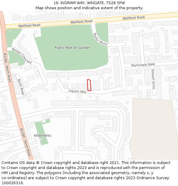 19, INGRAM WAY, WINGATE, TS28 5PW: Location map and indicative extent of plot