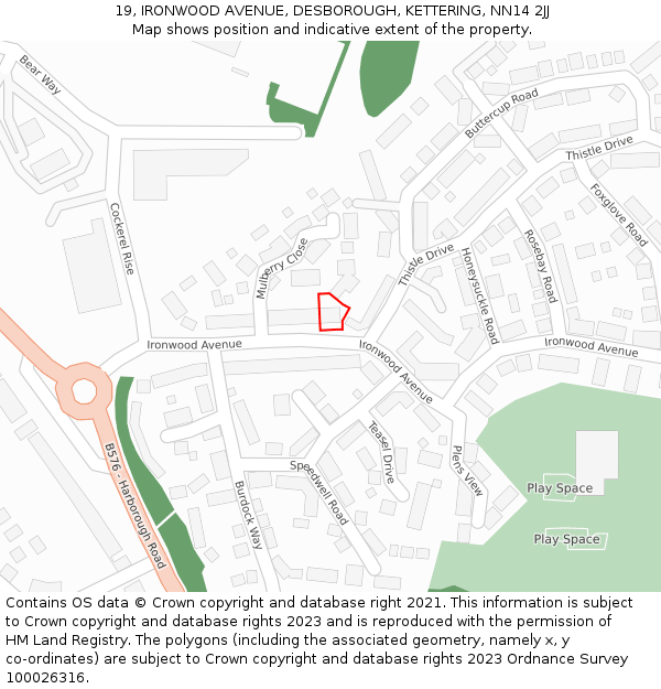 19, IRONWOOD AVENUE, DESBOROUGH, KETTERING, NN14 2JJ: Location map and indicative extent of plot