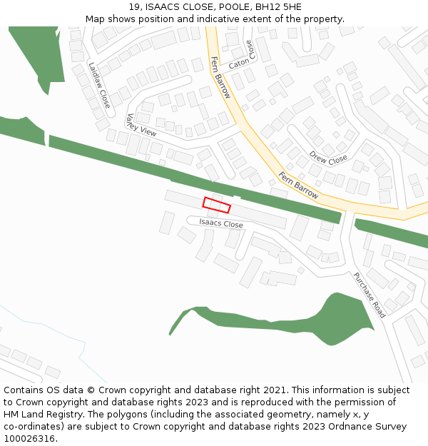 19, ISAACS CLOSE, POOLE, BH12 5HE: Location map and indicative extent of plot