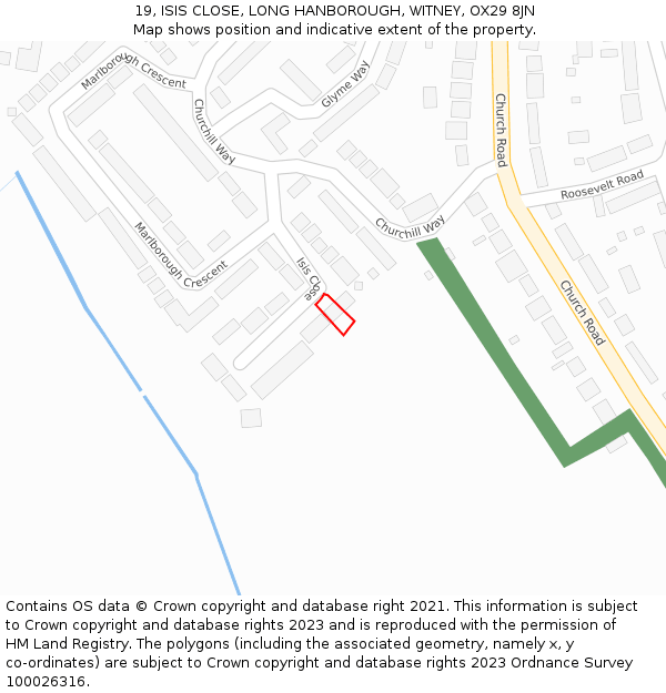 19, ISIS CLOSE, LONG HANBOROUGH, WITNEY, OX29 8JN: Location map and indicative extent of plot