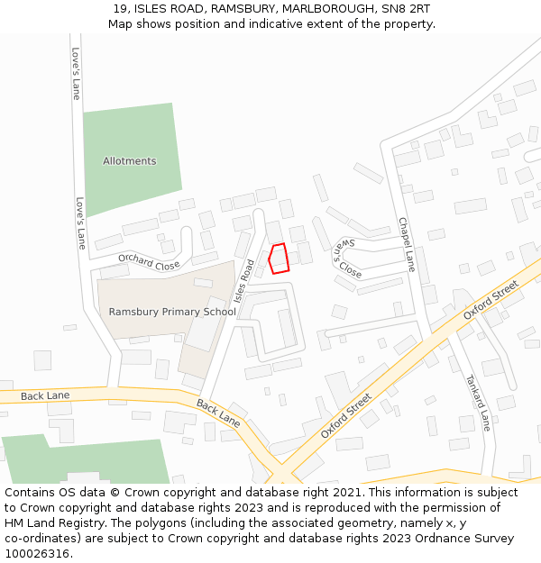 19, ISLES ROAD, RAMSBURY, MARLBOROUGH, SN8 2RT: Location map and indicative extent of plot