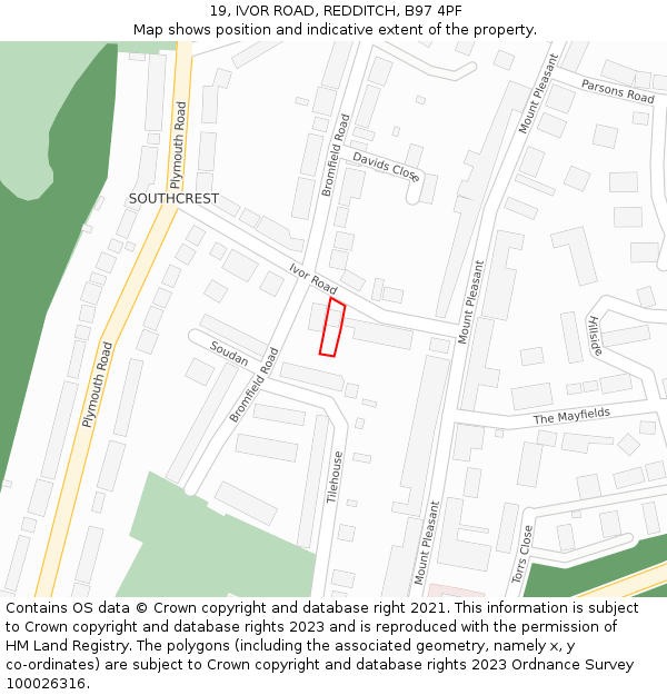 19, IVOR ROAD, REDDITCH, B97 4PF: Location map and indicative extent of plot