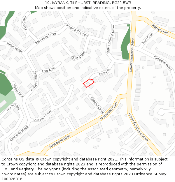 19, IVYBANK, TILEHURST, READING, RG31 5WB: Location map and indicative extent of plot