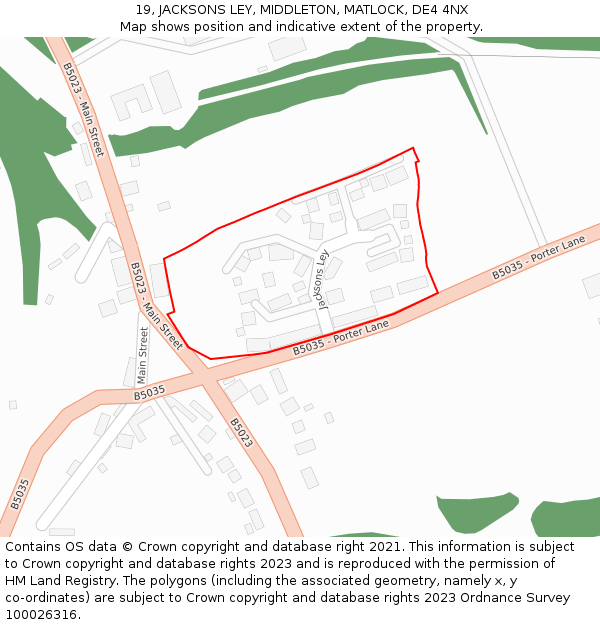 19, JACKSONS LEY, MIDDLETON, MATLOCK, DE4 4NX: Location map and indicative extent of plot
