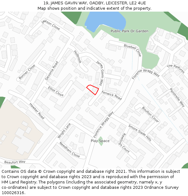 19, JAMES GAVIN WAY, OADBY, LEICESTER, LE2 4UE: Location map and indicative extent of plot
