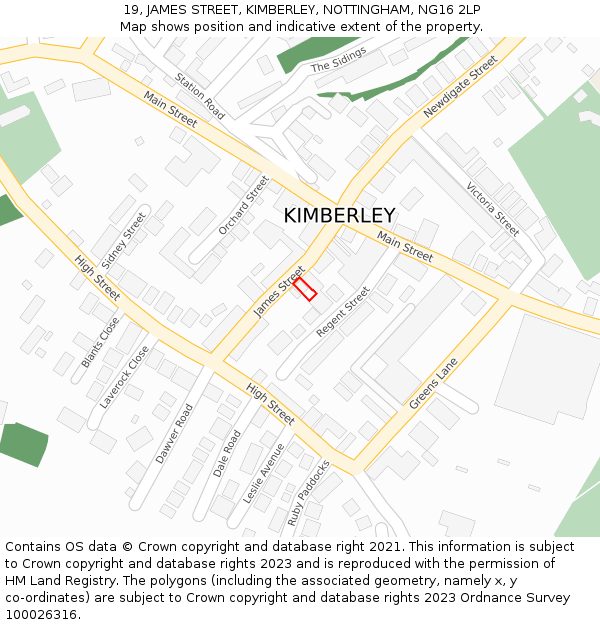 19, JAMES STREET, KIMBERLEY, NOTTINGHAM, NG16 2LP: Location map and indicative extent of plot