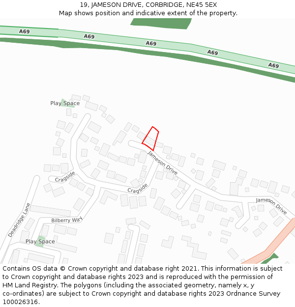 19, JAMESON DRIVE, CORBRIDGE, NE45 5EX: Location map and indicative extent of plot