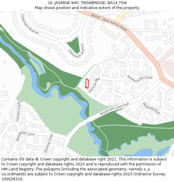 19, JASMINE WAY, TROWBRIDGE, BA14 7SW: Location map and indicative extent of plot