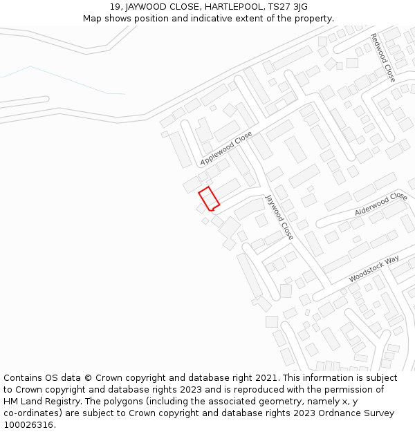 19, JAYWOOD CLOSE, HARTLEPOOL, TS27 3JG: Location map and indicative extent of plot