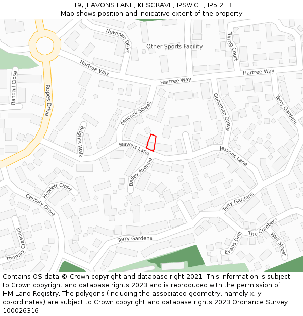 19, JEAVONS LANE, KESGRAVE, IPSWICH, IP5 2EB: Location map and indicative extent of plot